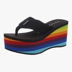 Rocket Dog Black Strap Rainbow Platform Sandals